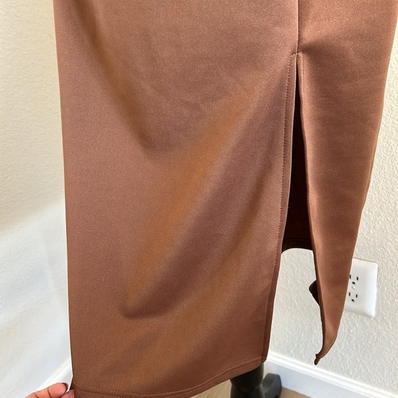 LYANER Asymmetrical Thin Strap Bodycon Split Hem Brown MIDI Dress Size L… - Picture 6 of 10